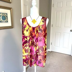 Ann Taylor Loft Sheer Tunic Top - Size L with Yellow Flower Necklace